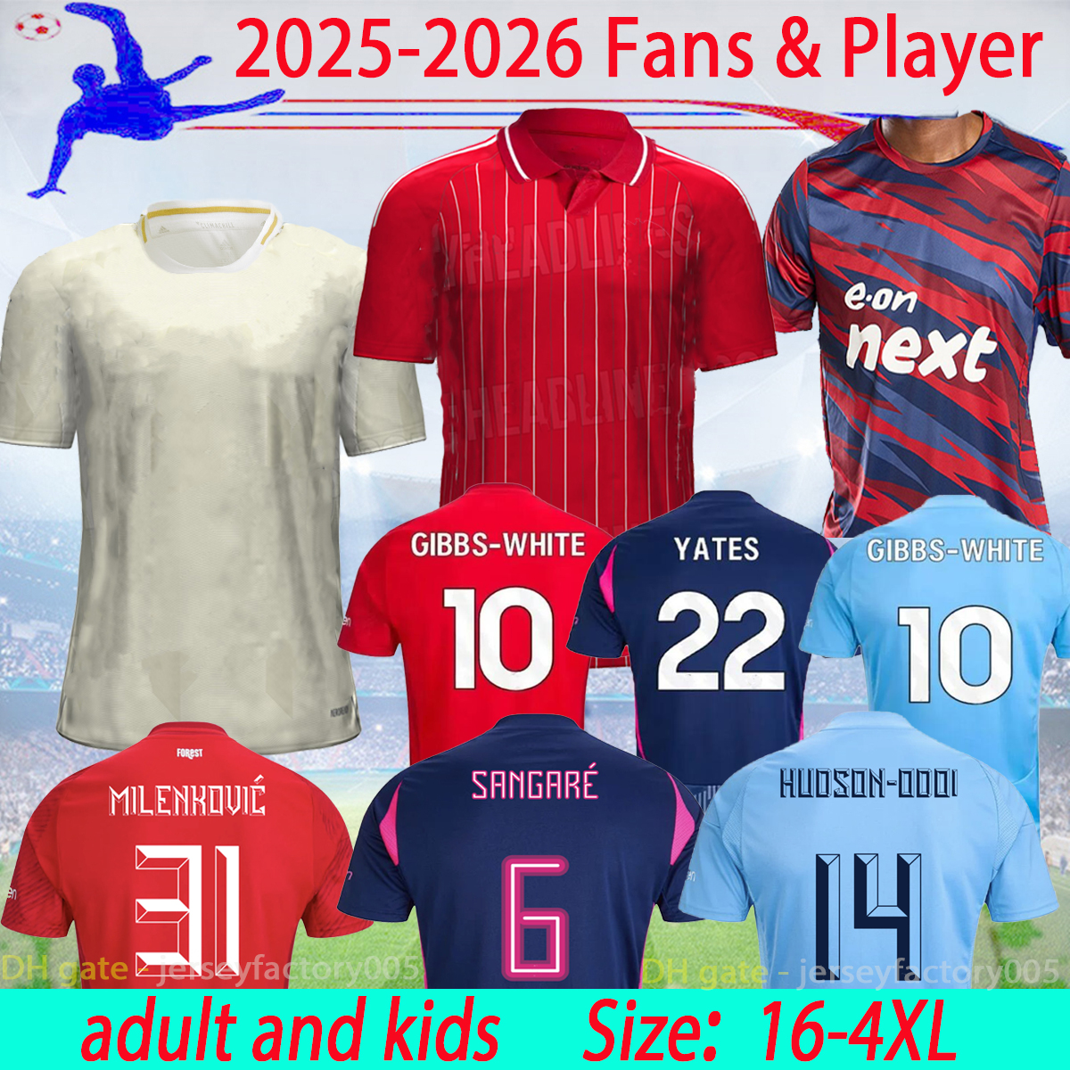 25 26 GIBBS WHITE Soccer Jerseys GRABBAN 2025 Men kids Nottinghams Home Kit Forest Awoniyi AMEOBI HUDSON ODOI away 3rd Football Shirts 16-4XL