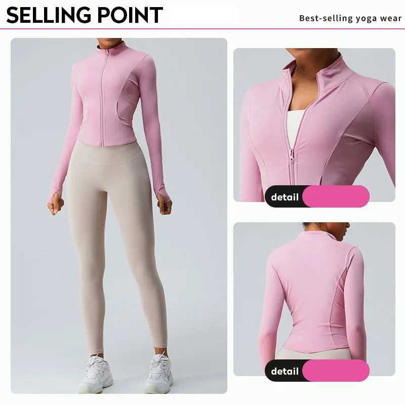 New outdoor running yoga jacket elastic womens sports jacket gym sports long sleeved womens quick drying tight zipper hooded sweatshirt W250326