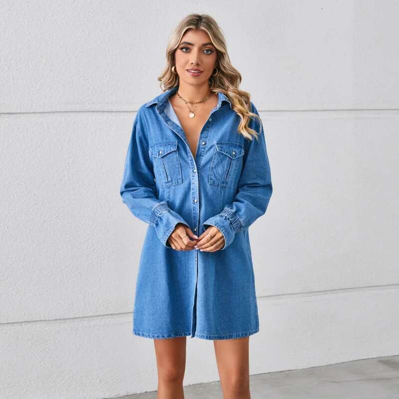 Dongdumaoyi Nieuwe Losse Was Denimjurk Top Midi Jurk C