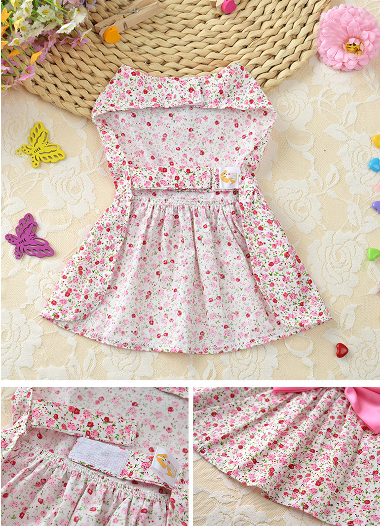 Dog Summer Floral Princess Dress Cute Dog Skirt with Elegant Bowknot Soft Small Dog Clothes, Girl Puppy Clothes for Birthday Wedding Valentines Daily 