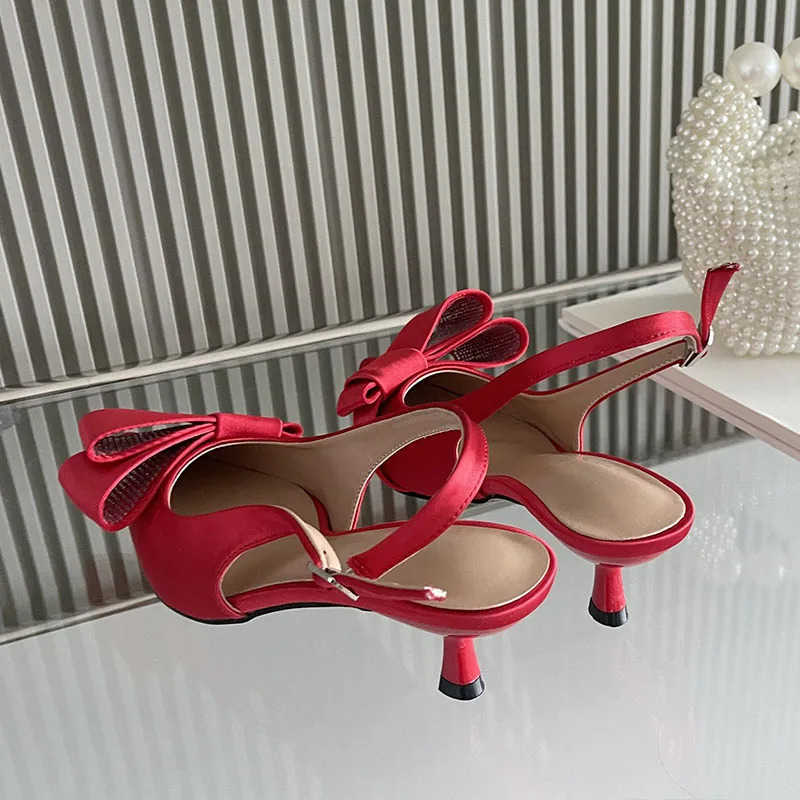 Fashion -Knot Wen Stiletto H Shoes Fem Buckle Strap Footwear Pointed Toe Ladies H Pumps Shoes Big Size 43 Z250326