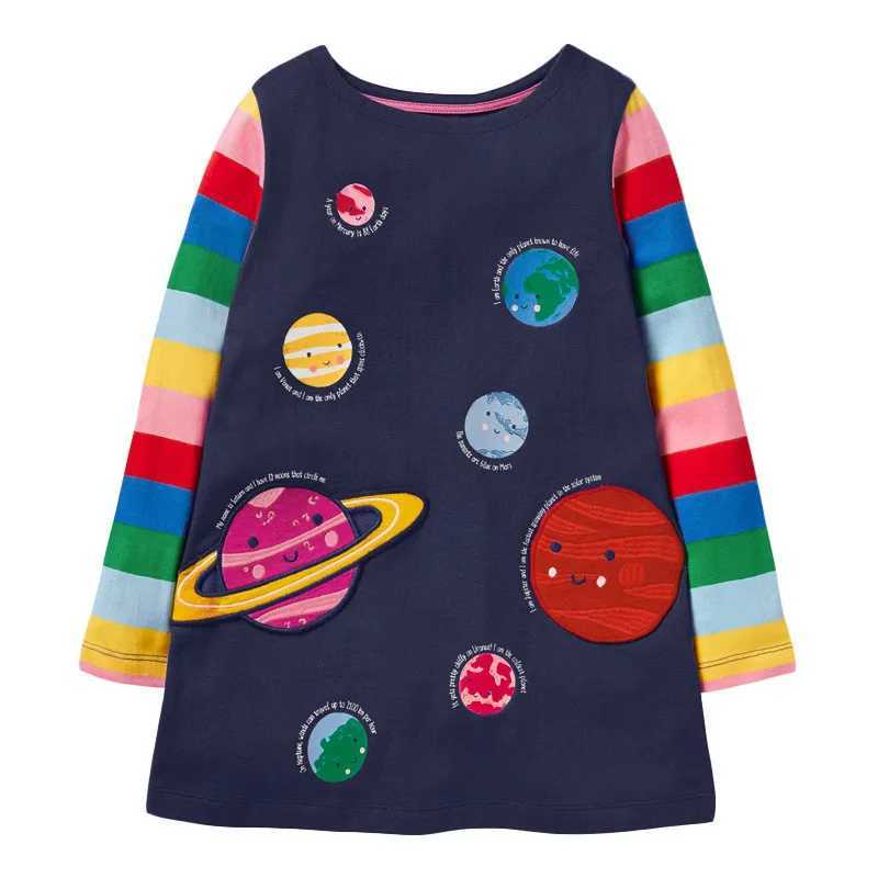 Jumping Meters Princess Girl Autumn Space Dress Spring Fashion Childrens Cotton O-neck Cute Frog W250326