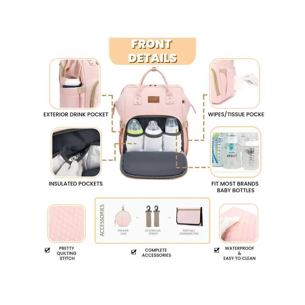 Diaper Bag Backpack With Changing Pad Pacifier Case Baby Bag for Boy Girl Toddler Waterproof Travel Diaper Bag for MomC250326