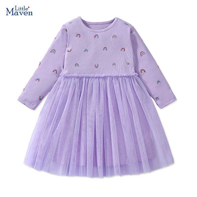 Small fur childrens clothing 2024 autumn childrens clothing spring cotton baby girl long sleeved rainbow casual dress W250326