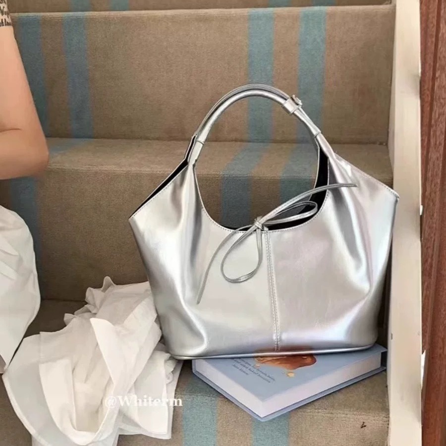 2025S Fashion Designer Meat Chen Whiterm Korean version niche design tote ins large capacity women s trendy silver single shoulder armpit bag