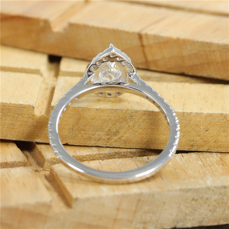 Jewelry 14K White Real Gold 0.7 Carat Pear Cut Lab Diamond Halo Ring Lab Grown Diamond Wedding Half Band Ring Womens Engagement Ring