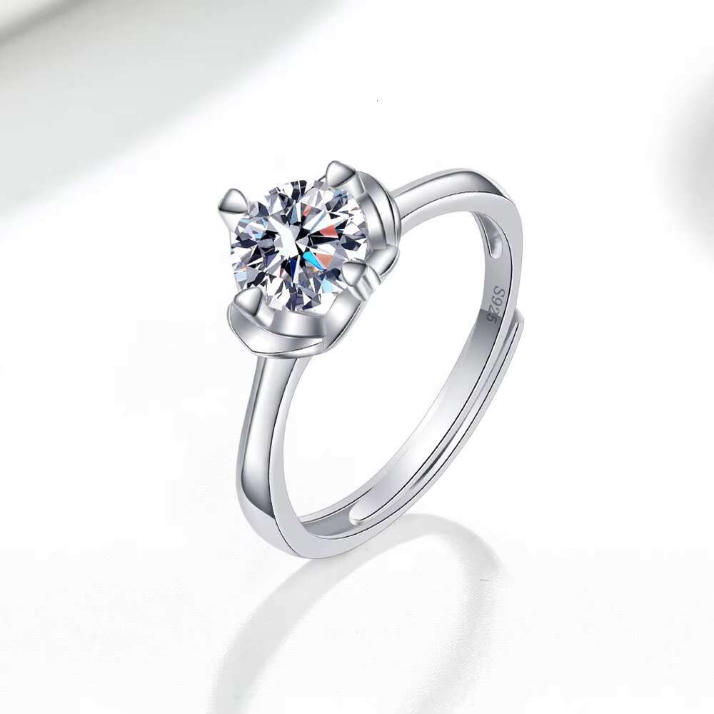 Adjustable 925 Sterling Silver Engagement Ring Rhodium Plated With Moissanite and Cubic Zirconia Diamonds Price Ring