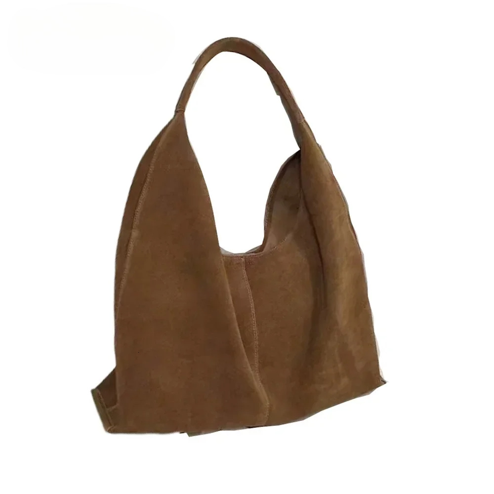 Classic Large Capacity Winter Nubuck Travel Armpit Tote Grey Suede Cow Leather Women Handbag Big