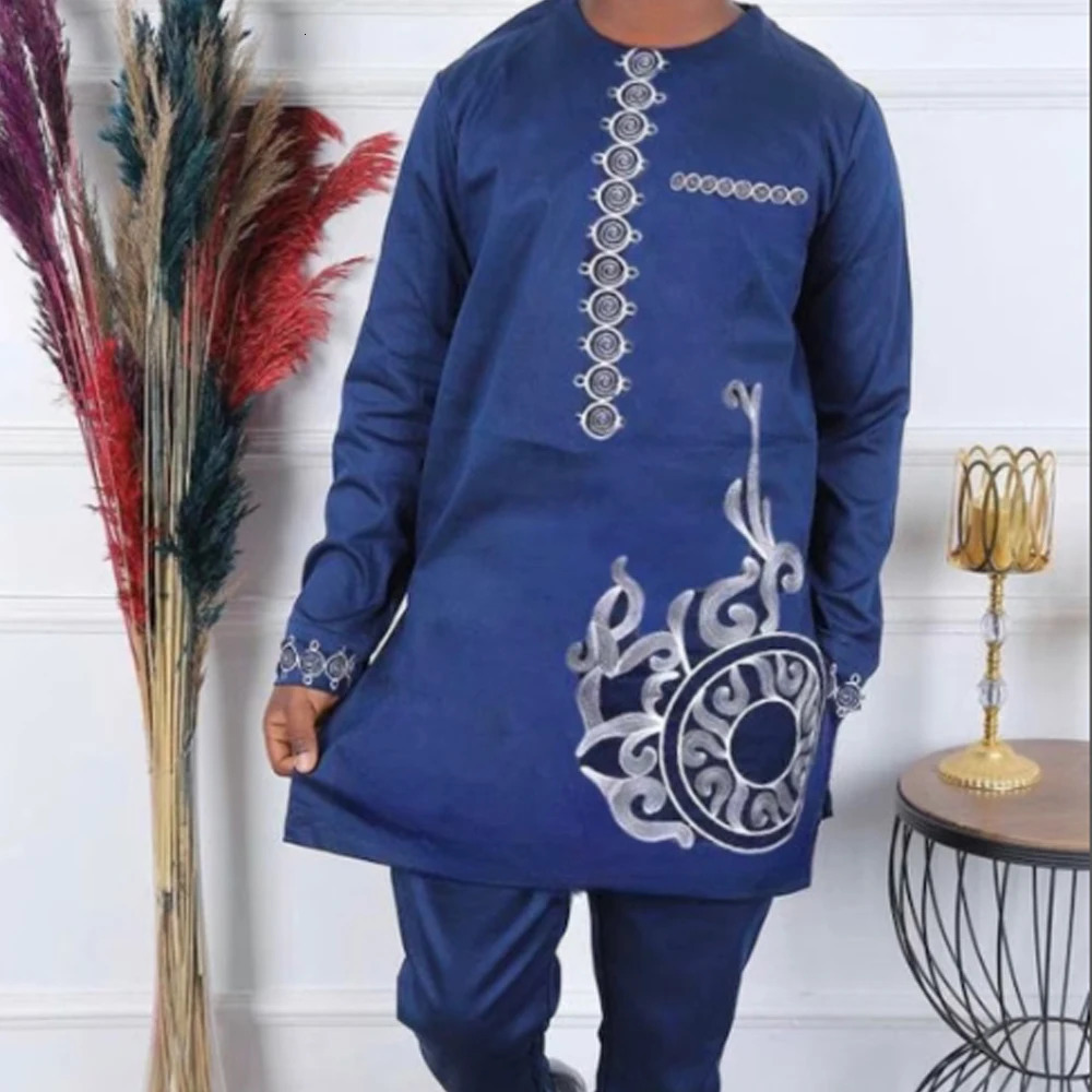 African Traditional Mens Clothing Elegant Full Suits Male Pant Sets To Dress Native Outfit Ethnic Dashiki Kaftan 250326