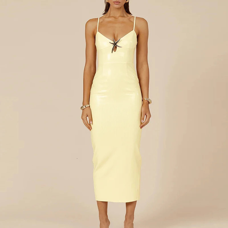 Sexy womens Vneck starfish pendant dress summer fashion sequin ultrathin split style long elegant gradient sleeveless party 250326