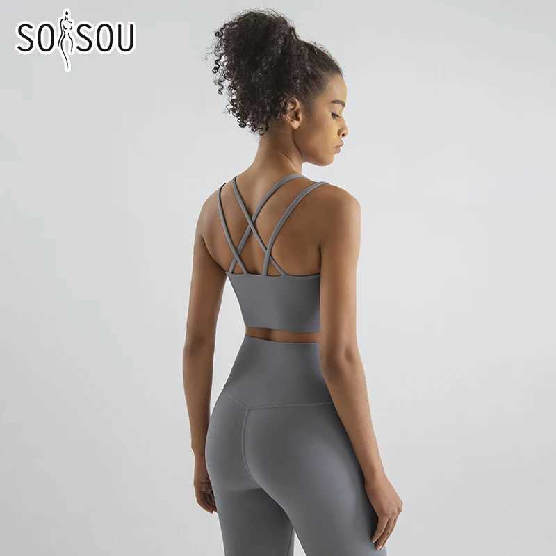SOISOU New Nylon Yoga Set Womens Track and Field Clothing Fitness Gym Two piece Set Womens Sports Bra Tight corset Womens Sports Clothing Breathable W