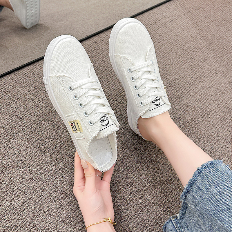 Designer Shoes Women's Semi Drag Breathable Canvas 2025 New Summer White Blue Korean Version Fashionable Casual Sports Shoes Women's Flat Sh