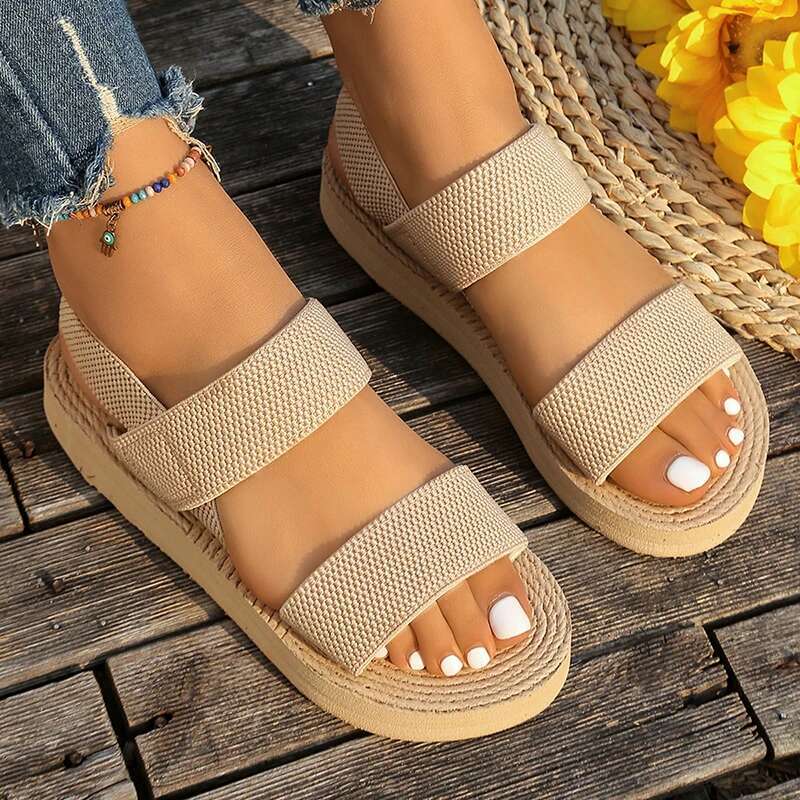 2025 Summer New Elastic Band Wedge Women's Designer Fashion Sandals Lightweight Non slip Beach Shoes Women's Casual Comfortable Sandals