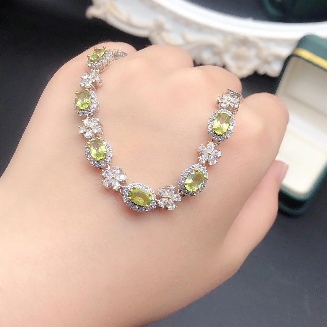 Womens all natural Peridot womens jewelry 925 sterling silver bracelet gemstone Christmas gift for women free delivery 250326