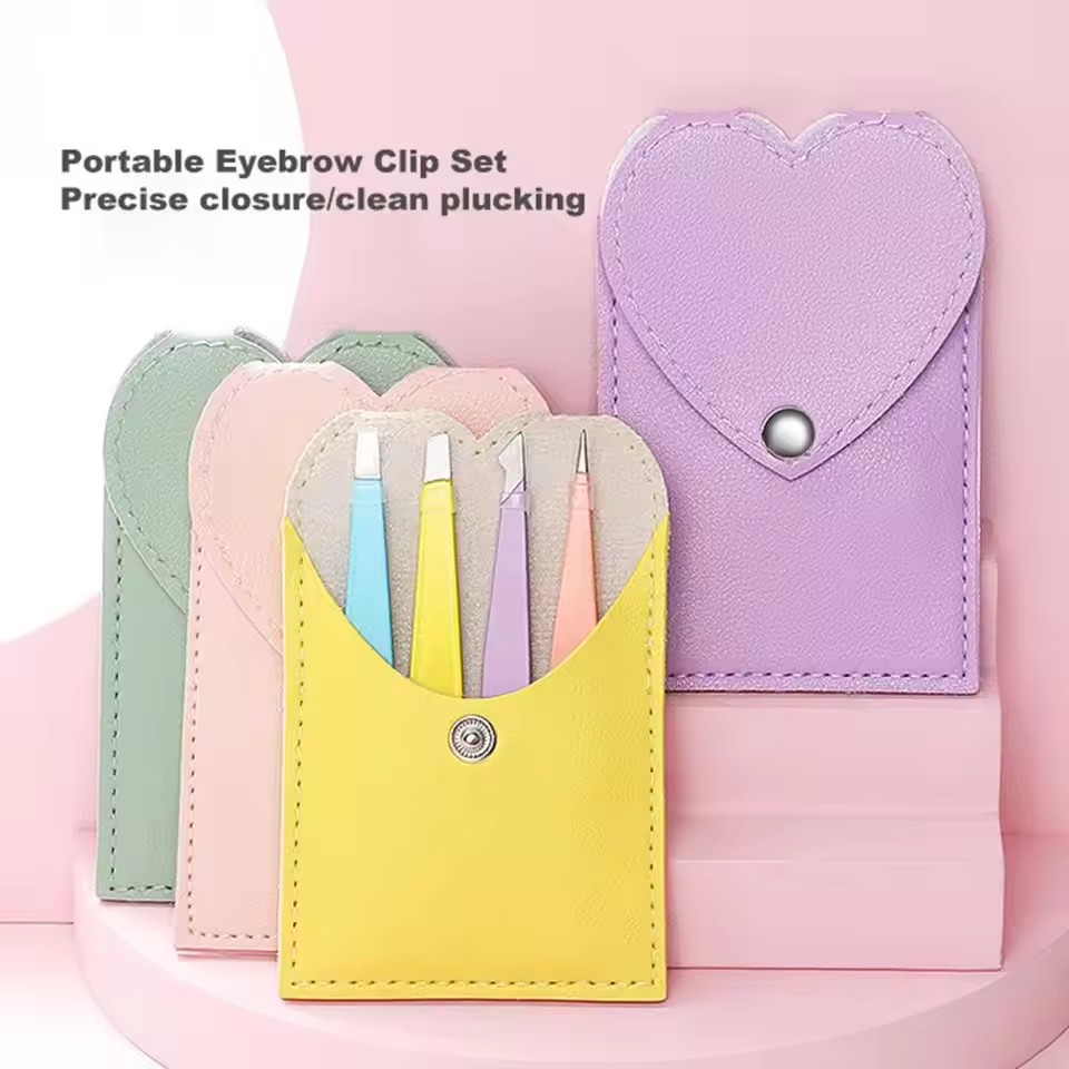 4Pcs Eyebrow Hair Removal Tweezers Set Brows Lashes Brows Face Trimming Forceps Scissors With Leather Case Beauty Makeup Tools