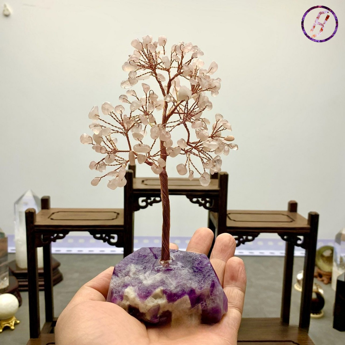 Natural Amethyst Geode Cluster Chakra Balancing Tree - Feng Shui Prosperity Tree Sculpture for Bioenergetic Space Optimization Feng Shui Money Tree