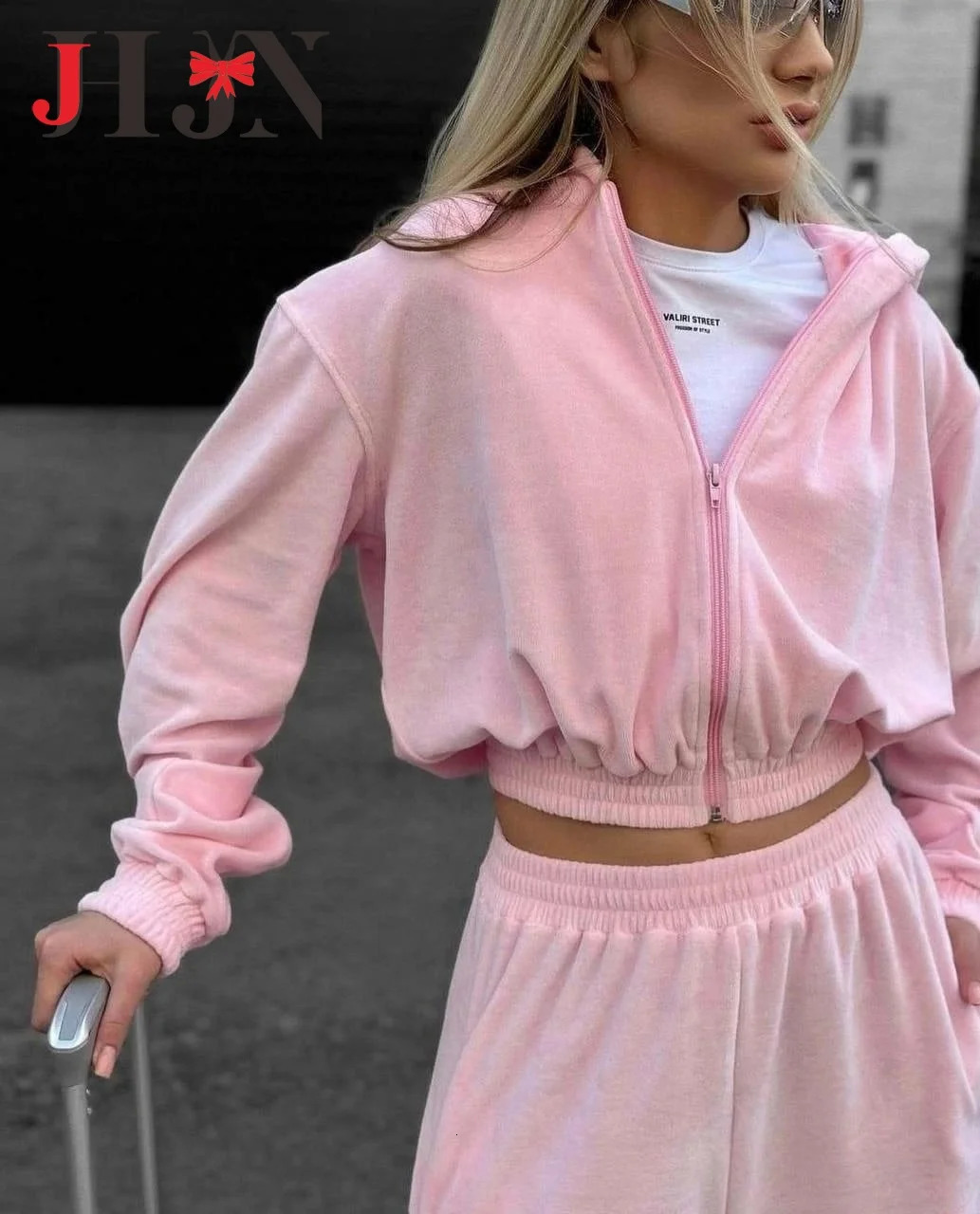 JHJN Womens 2-piece Solid Dress Autumn Fashion Hoodie Sportswear Top and Pants Set Street Clothing Sportswear Womens Set 250321