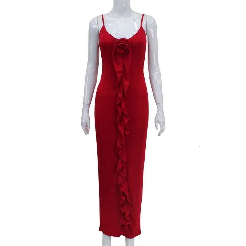 Dongdumaoyi Dameskleding Nieuwe Mode Slim Fit Sexy Sling Jurk Pure Kleur Ruches Hoge Taille Lange A