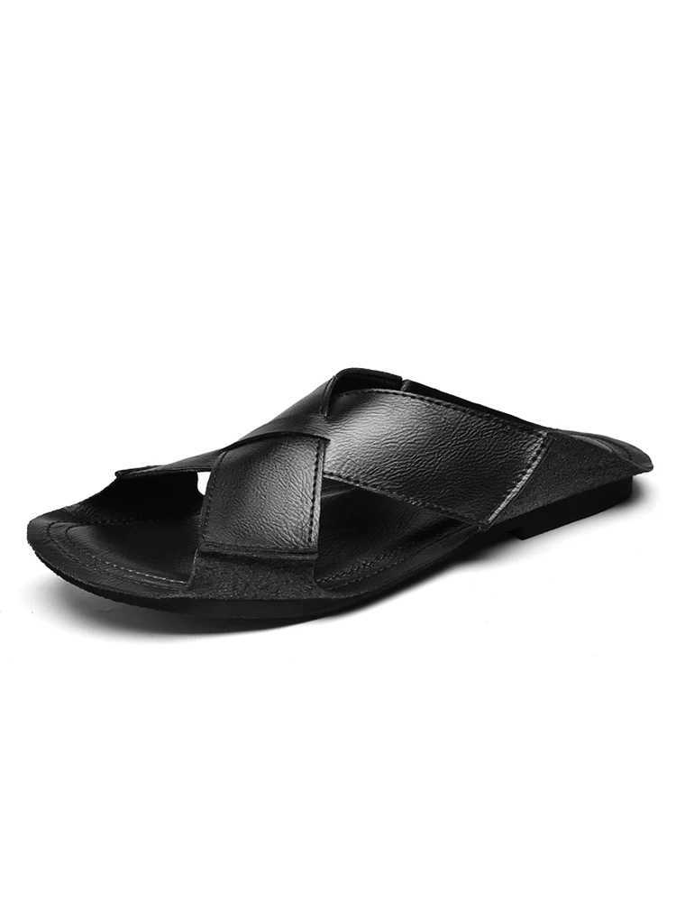 Summer mens black brown sandals handmade outdoor slippers mens N-Slip flip slippers comfortable casual shoes MocassinXJ250326