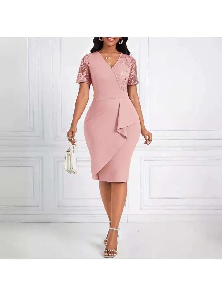 Dongdumaoyi Elegante Ruches Met Paillettenapplicatie Gekruiste Halslijn Doorschijnende Sexy Bodycon Jurk Stijl A