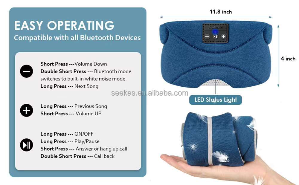 Bluetooth earphones with 24 built-in white noise used side lying 3D silk goggles, for sleep OEM