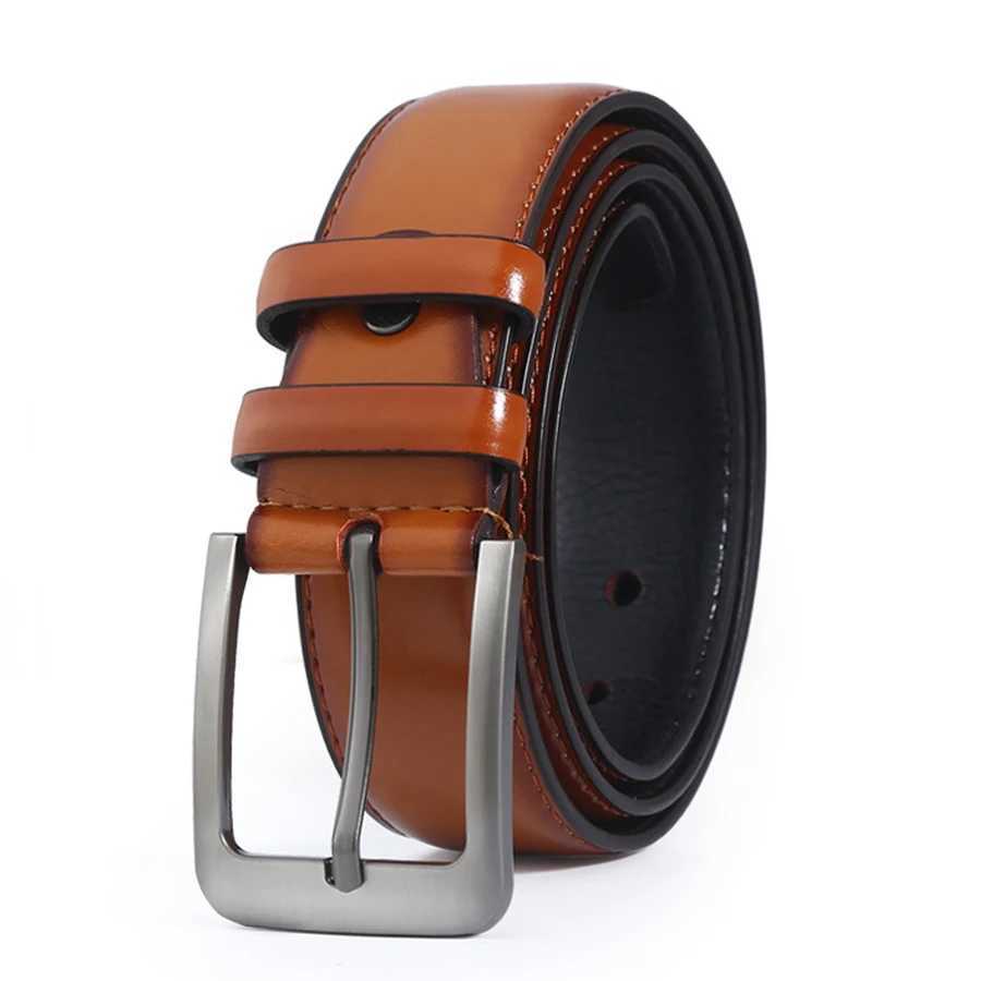 PU mens belt luxury designer high-quality fashionable retro brown denim mens belt buckle W250326