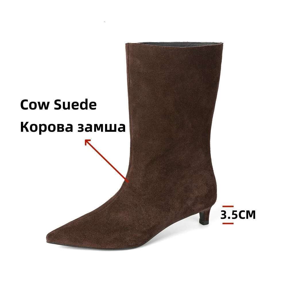 High Heel FEDONAS Sexy Women Pointed Toe Mid Calf Kitten Low Heels Warm Knight Boots Fashion Slip On Party Wedding Shoes Woman
