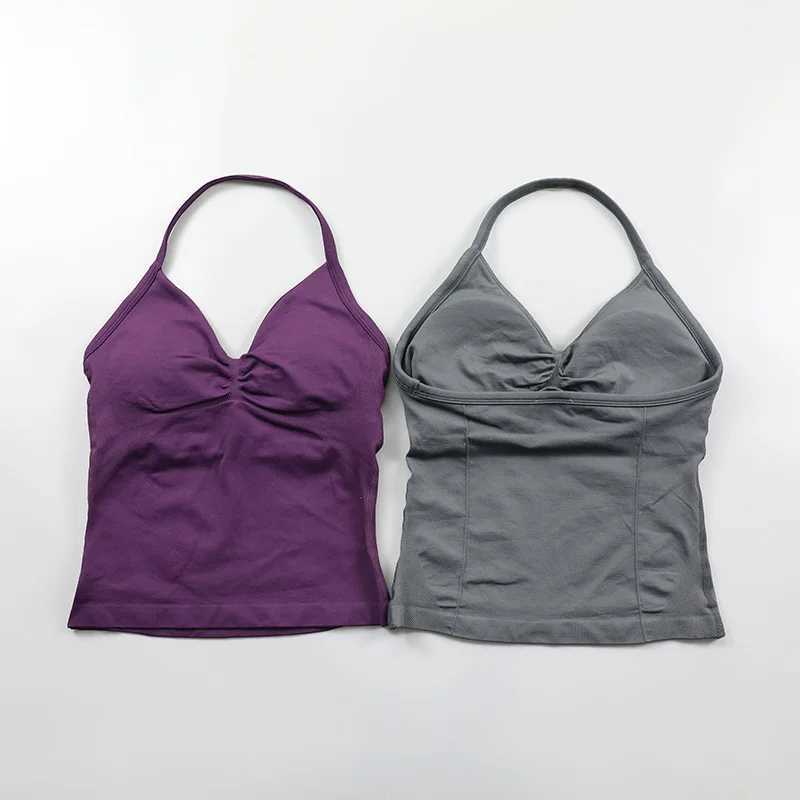Impact long line shoulder strap womens seamless yoga vest top pleated backless gym clothing sleeveless sweatshirt W250326