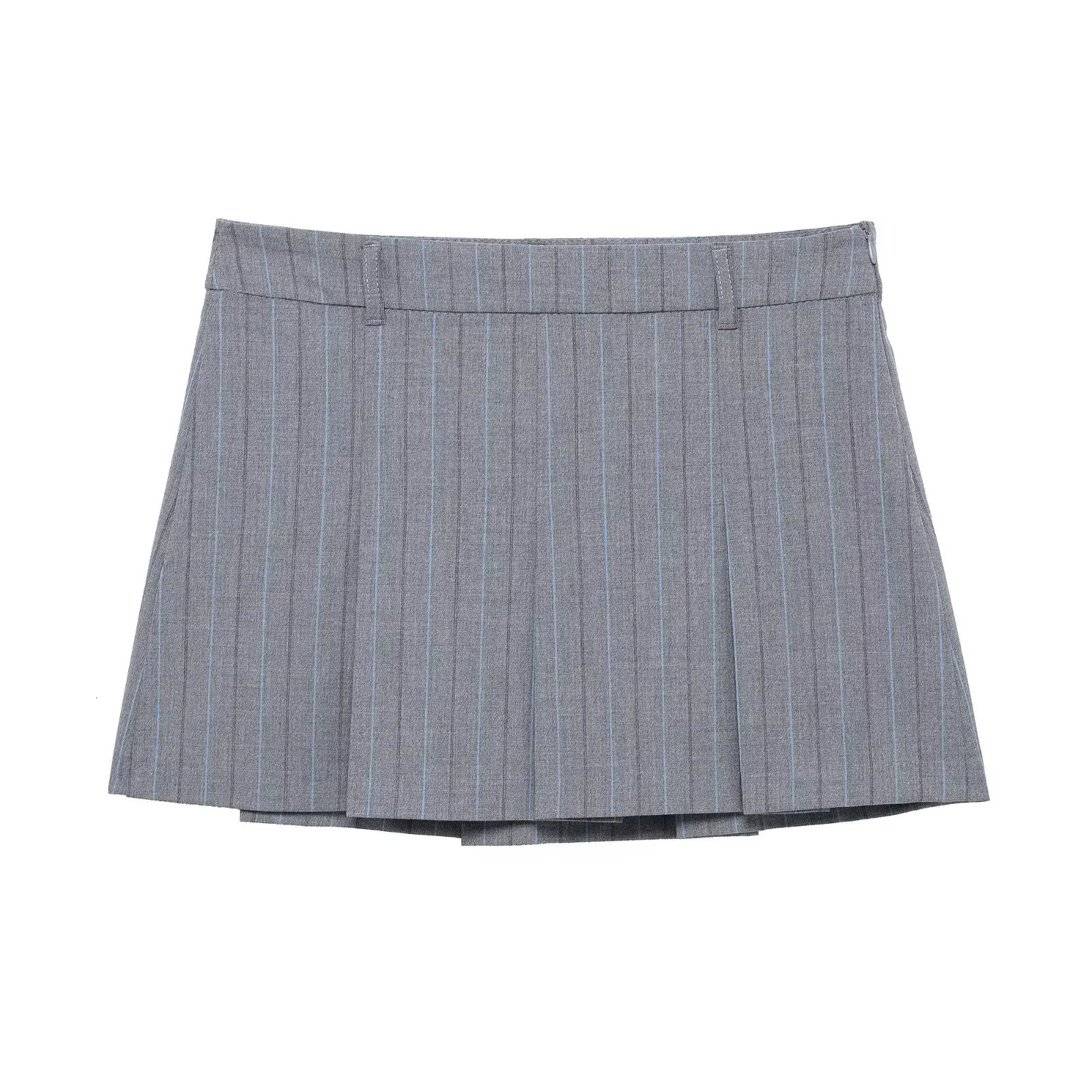 2025 RARA Spring Womens Poplin Striped Splicing Round Neck Shoulder Strap Top Needle Temperature Fashion Mid Waist Mini Skirt 250318