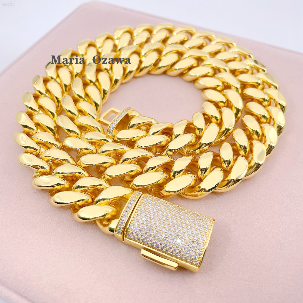 Stainless Steel 14k Pvd Plated for Men 12mm 14mm Stainless Steel Cuban Link Chain Necklace Miami Cuban Chain Initial Necklace