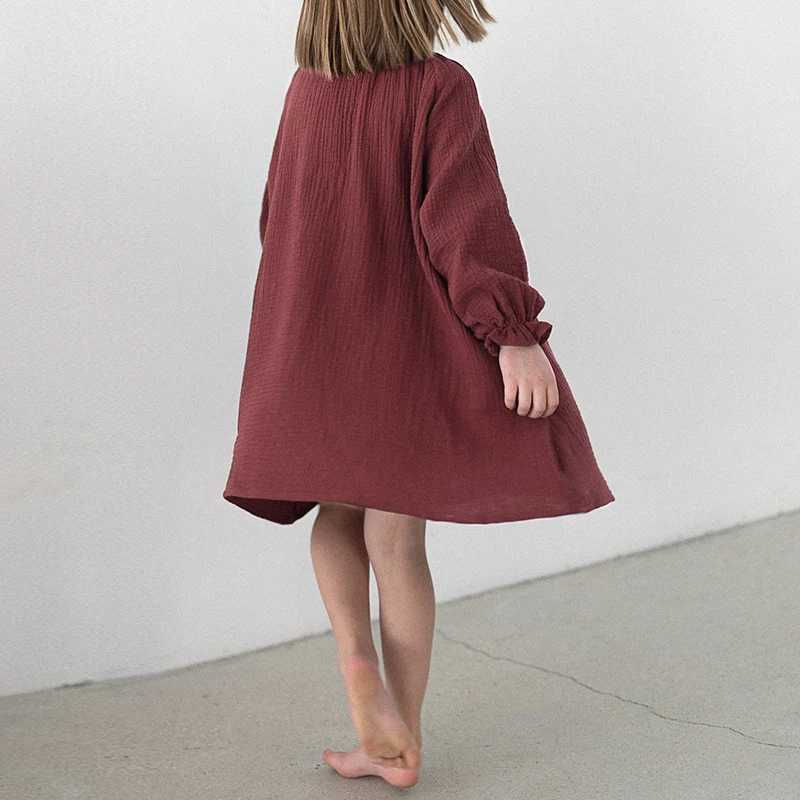 New cotton red checkered dress for spring 2024 suitable for girls cute double Gaussian long sleeved evening gown womens loose dress W250326