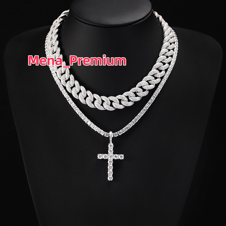 Ready to Ship Hot Sale Moissanite Cross Pendant 3mm 4mm 5mm 925 Silver Pendant D Color Moissanite Pendant for Tennis Chain