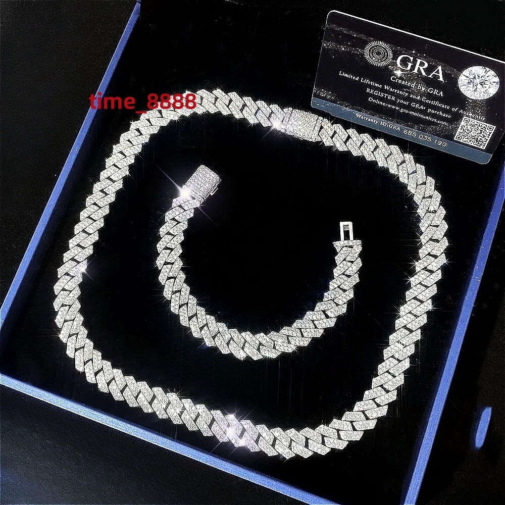 moissanite necklace Hip Hop Jewelry 925 Sterling Silver 14mm gold Sterling Silve Chain For Men necklace miami cuban link chain necklaces