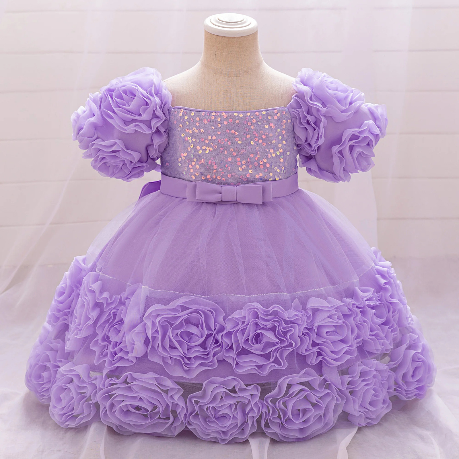 Baby Girl Sequin Flower Dresses Christmas Wedding Lace 1st Birthday Party Dress for Kids Toddler Children Formal Evening Costume 250325
