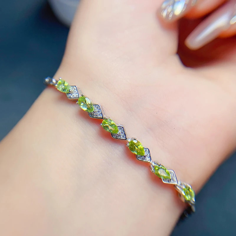 Natural Olive Bracelet Womens Silver 925 Jewelry Gemstone 18k Gold Plated Item 250326