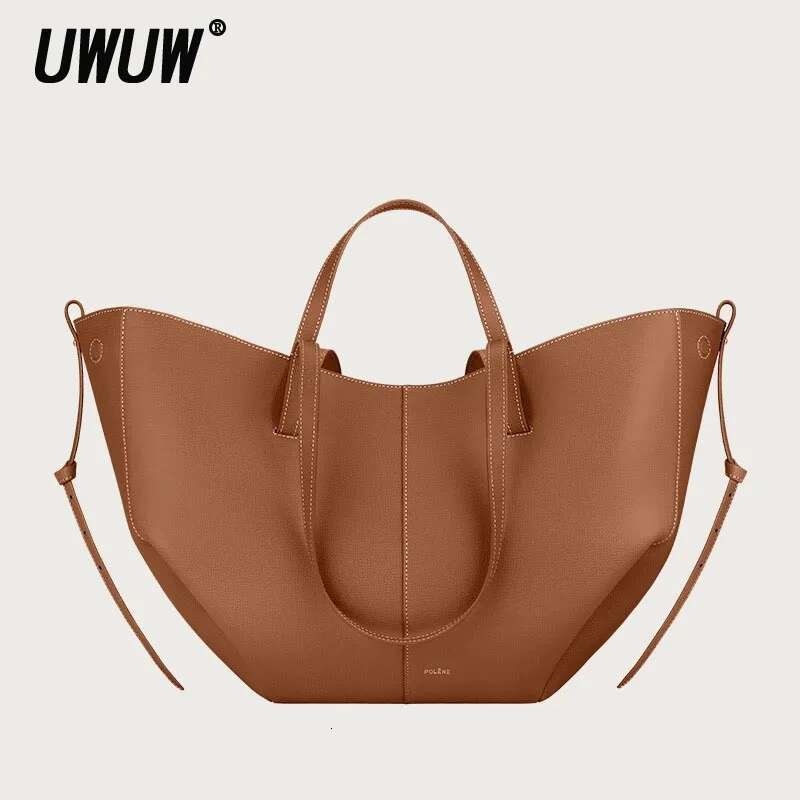 UWUW Women's Cowhide Large Capacity Tote Fashion Trends Pleated Hand-Held Shoulder Bag Purses And Handbags