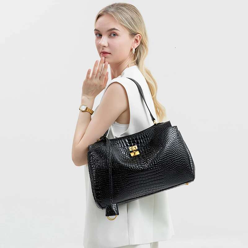 Crocodile Pattern Large Capacity Tote High-Quality Leather Handbag Fashion Travel Crossbody Bag For Women Business Briefcase