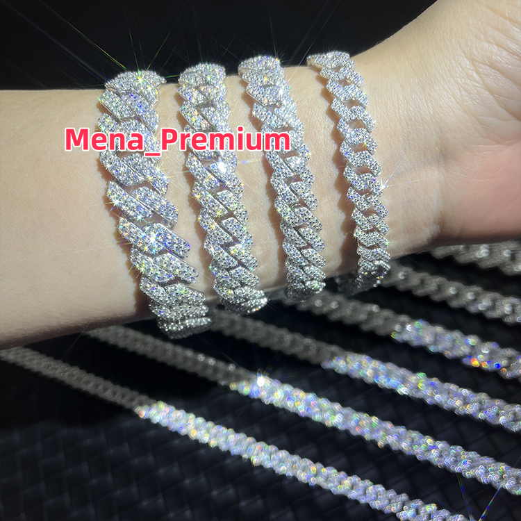 RTS Mossanite Cuban Bracelet Fine Jewelry 2rows 8mm-15mm S925 Silver GRA Moissanite Bracelet VVS Lab Diamond Cuban Bracelet