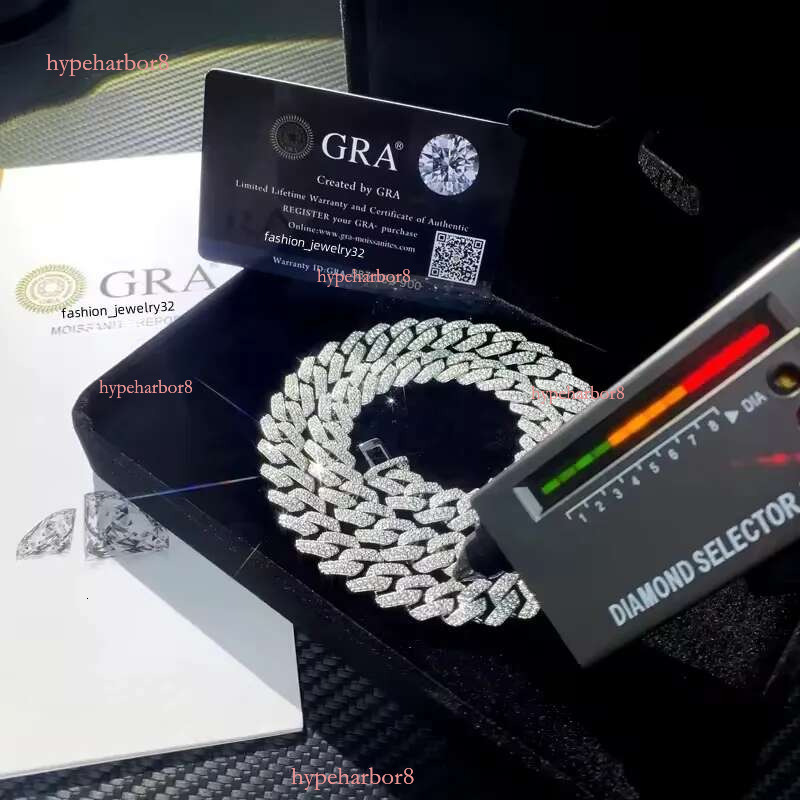 fashion Cuban chain bracelet designer necklace sterg sier GRA Certificate hip hop 15mm double row iced out moissanite chains dia cuban k with box