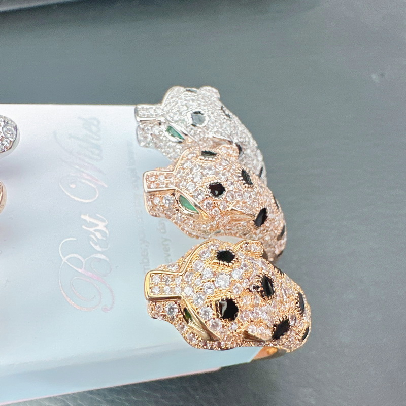 hion Panther Bangle Plated Gold Diamond Inlay Black Enamel Spots Green Eyes Leopard Head Open Cuff Ladies Sterling Silver Bangle S Z250910