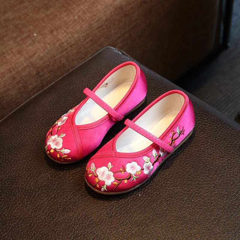 Children Hanfu Flat Shoes Ethnic Chinese Style Girls Embroidered Cloth Shoes Fashion Soft Kids Princess Ancient Dress Up Shoes 250326