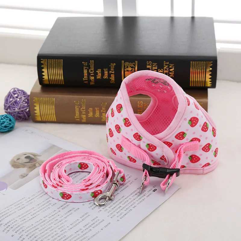 Cotton pet dog harness vest harness sweet strawberry breathable cat harness kitten safety soft control collar new pet supplies X250326