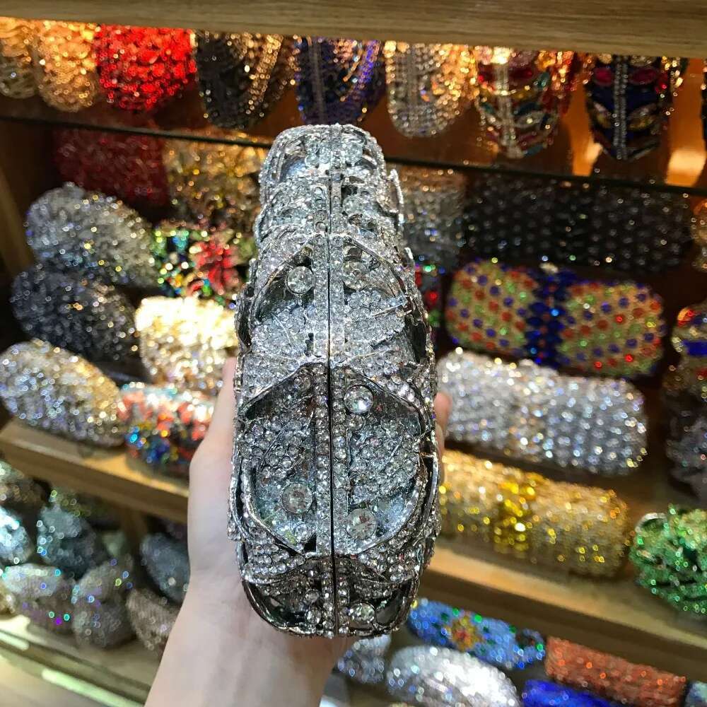 Mini Hollow Out Sier Minaudiere Clutch Wedding Crystal Women Handbags Bridal Dia Chain Shoulder Bag Fashion Party Purse