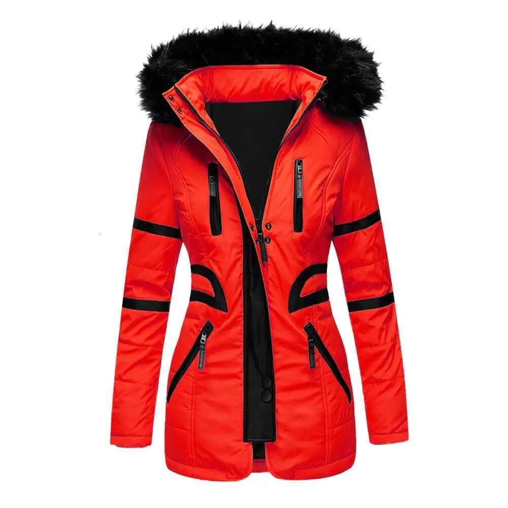 2024 Cotton Padded Plush Quilted Jacket Waist Tight Winter Casual Slim Coat Hooded Parkas Warm Lady Overcoat