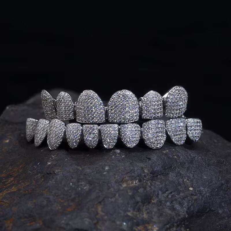 MSA-507 Custom 10k 14K 18k Gold 925 Silver Grillz Iced Out Moissanite Diamond Grillz Teeth