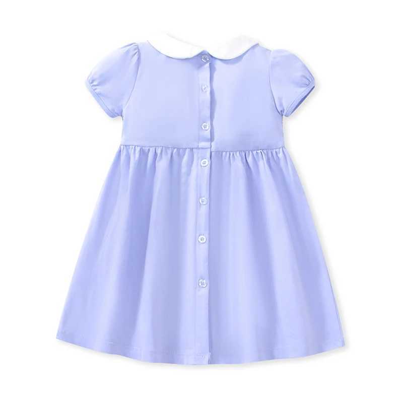 Little Devil 2024 Childrens Clothing Summer Princess Blue Dress Preschool Girls Clothing Embroidery Flower Cotton W250326