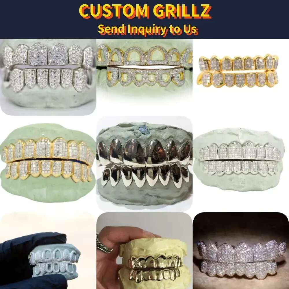 Customizable Gold Teeth Grillz Hip Hop 925 Silver Starburst Diamond Cuts Moissanite Iced VVS for Parties