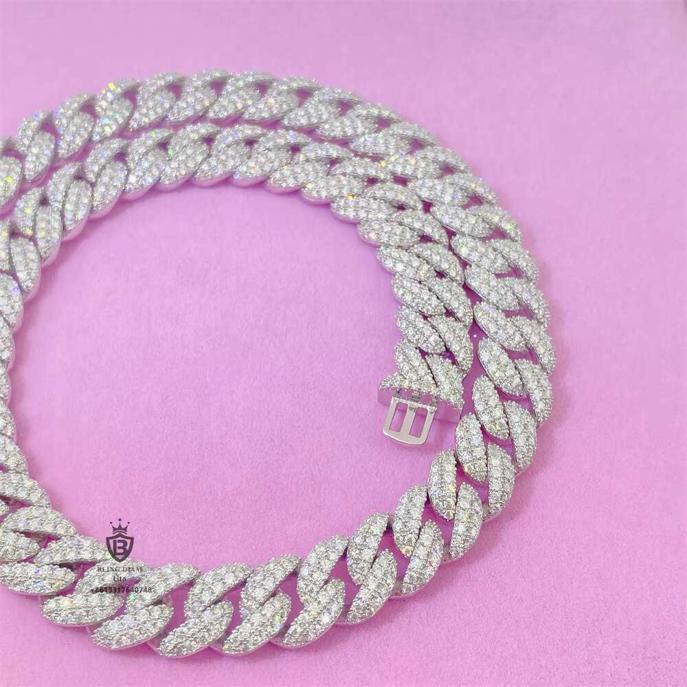 Hot Sale 12mm Moissanite Cuban Chain Necklace Iced Out Hip Hop Cuban Link Bracelet Pass Diamond Tester for Men and Women