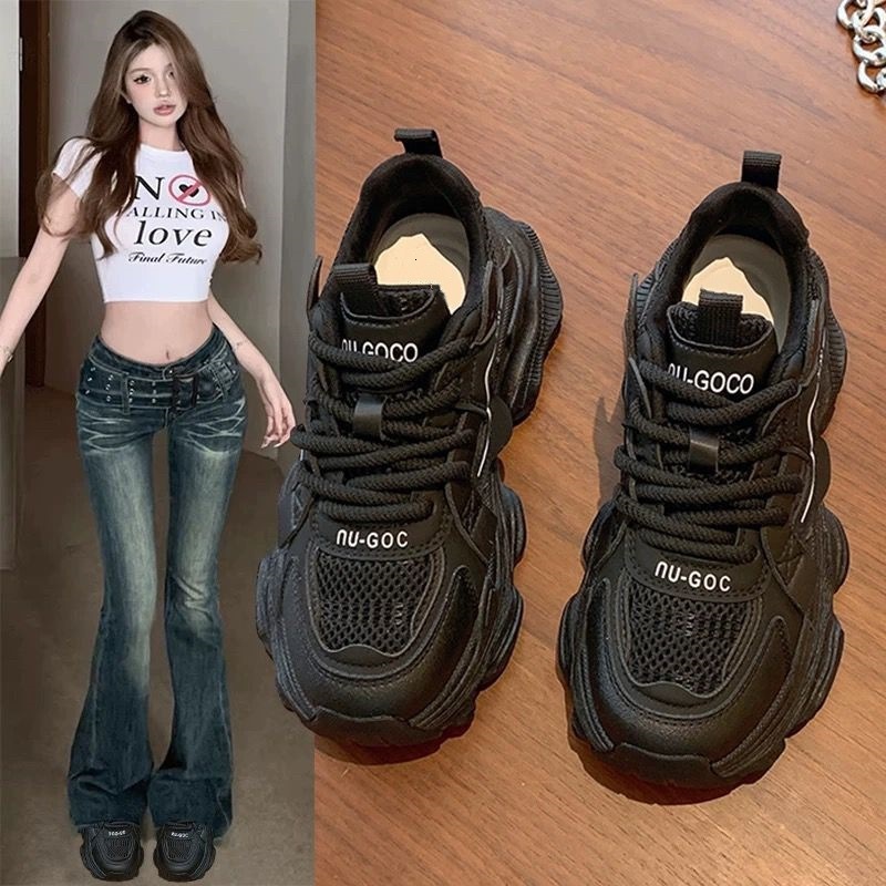 Designer's Women s Black Shoes 2025 New Style Spring And Autumn Versatile Fashionable Breathable Thick Soled Height Increasing Sandals Outdoor Ca