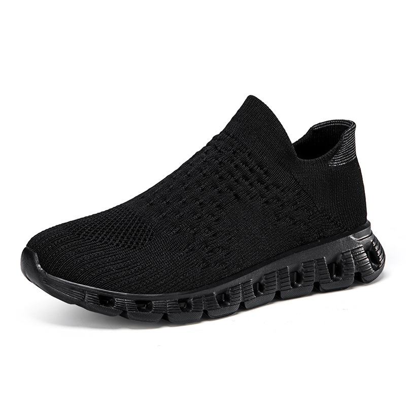 designer shoes 2025 new Men's shoes summer style breathable mesh upper casual knitted sock shoes for men slip-on style thick sole soft sole runni